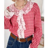 レッド | レースフリルレトロチェックブラウス | Outfitter lab