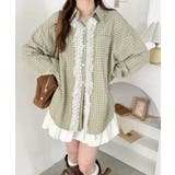 ライトグリーン | レースフリルオーバーチェックシャツ | Outfitter lab