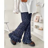 ネイビー | ダブルフリル花柄フレアパンツ | Outfitter lab