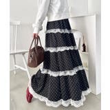 ブラック | レースフリルドットティアードスカート | Outfitter lab