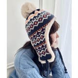 ネイビー | ノルディック柄イヤーフラップファーニットキャップ | Outfitter lab