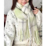 グリーン | ふわふわパステルチェックマフラー | Outfitter lab