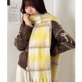 イエロー | ふわふわパステルチェックマフラー | Outfitter lab