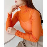 オレンジ | 袖シャーリングメロウハイネックシアーインナートップス | Outfitter lab