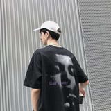 ブラック | バックプリントTシャツ メンズ ストリート系 カジュアル 半袖 トップス 夏服 | At Marvelous