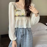 かぎ針レース刺繍切り替え シフォントップス レディース | Belle Cie | 詳細画像5