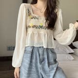 かぎ針レース刺繍切り替え シフォントップス レディース | Belle Cie | 詳細画像6