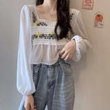 かぎ針レース刺繍切り替え シフォントップス レディース | Belle Cie | 詳細画像7