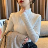 オフホワイト | ハイネック テレコ Tシャツ | Belle Cie