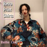 レトロ 花柄プリント サテンシャツ | Belle Cie | 詳細画像1 