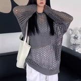 グレー | ニット トップス 透かし編みメッシュ | Belle Cie