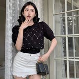 ブラック | サマーニット トップス 半袖 | Belle Cie