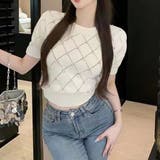ホワイト | サマーニット トップス 半袖 | Belle Cie