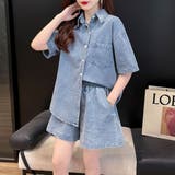 サックス | デニム セットアップ 半袖 | Belle Cie