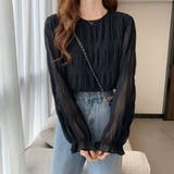 ブラック | シフォンブラウス 長袖 シアートップス | Belle Cie