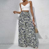 ネイビー | ワイドパンツ ウエストゴム 総柄 | Belle Cie