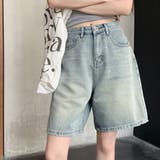 サックス | デニムハーフパンツ ハーフ ひざ丈 | Belle Cie