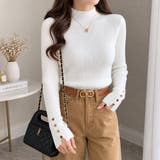 ホワイト | ニットトップス ボタンニット レディースニット | Belle Cie