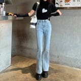 ブルー | センター切替 フレアパンツ デニム | Belle Cie