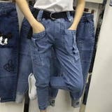 ブルー | デニムジョガーパンツ ポケット付き ウエストゴム入り | Belle Cie