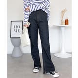 裾スリット コットンデニムフレアパンツ | atONE | 詳細画像35 