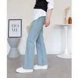 裾スリット コットンデニムフレアパンツ | atONE | 詳細画像44 