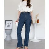 裾スリット コットンデニムフレアパンツ | atONE | 詳細画像54 