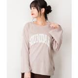 ピンクベージュ-A | プリントTシャツ 長袖 カットソー レディース カジュアル ワイドアーム | atONE