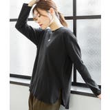 ブラック | ラウンドヘム サイドスリット ロングTシャツ | atONE