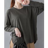 チャコールグレー | ラウンドヘム サイドスリット ロングTシャツ | atONE