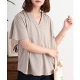 GRAY BEIGE | ブラウス風タックスキッパー半袖Tシャツ | atONE
