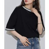 BLACK | 配色袖リブライン入りTシャツ | atONE