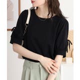 BLACK | リボン付き袖ブラウス風カットソー | atONE