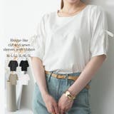 オフホワイト | リボン付き袖ブラウス風カットソー | atONE