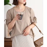 GRAY BEIGE | リボン付き袖ブラウス風カットソー | atONE