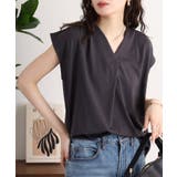 C-GRAY | ブラウス風タックスキッパー フレンチ袖Tシャツ | atONE