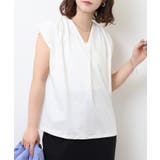 WHITE | ブラウス風タックスキッパー フレンチ袖Tシャツ | atONE