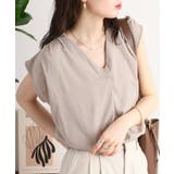 GRAY BEIGE | ブラウス風タックスキッパー フレンチ袖Tシャツ | atONE