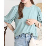 ミント | ラウンドネックパフスリーブ半袖Tシャツ | atONE