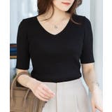 Vネック ブラック | コットンリブニットトップス | atONE