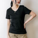 Vネック ブラック | 【選べる2タイプ】綿100％ ダブルフロントTシャツ | atONE