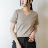 Vネック グレーベージュ | 【選べる2タイプ】綿100％ ダブルフロントTシャツ | atONE