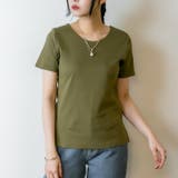 Uネック カーキ | 【選べる2タイプ】綿100％ ダブルフロントTシャツ | atONE