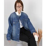 ブルー(ノーカラー) | ネックが選べる！カットオフデニムジャケット | atONE