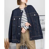 ダークネイビー(ノーカラー) | ネックが選べる！カットオフデニムジャケット | atONE