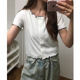オフホワイト | メロークルーリブ5分袖トップス | atONE