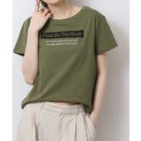 カーキ6 | オーバーサイズシルエットショート丈ロゴプリントTシャツ | atONE