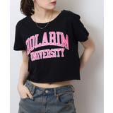 ブラック4 | ショート丈裾フリンジオーバサイズシルエットロゴプリントTシャツ | atONE