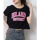 ショート丈裾フリンジオーバサイズシルエットロゴプリントTシャツ | atONE | 詳細画像12