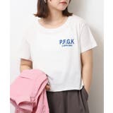ショート丈裾フリンジオーバサイズシルエットロゴプリントTシャツ | atONE | 詳細画像27